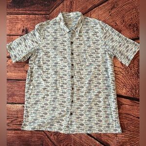 Man's Clothing L.L.Bean Tropics Shirt Short Sleeve Slightly Fitted Fish Print Lg